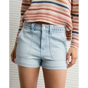 American Eagle Light Wash Braided Waistband Denim Shorts Women 4 Stretch Boho